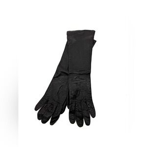 Vintage French Black Long Leather Gloves – Silk Lined, Size 7